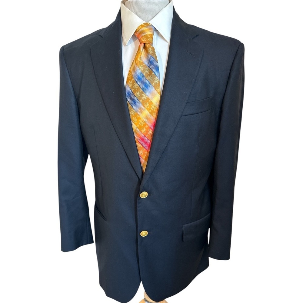 Brooks Brothers Country Club Blazer Sz 40R Madison Saxxon Wool Gold Button Navy